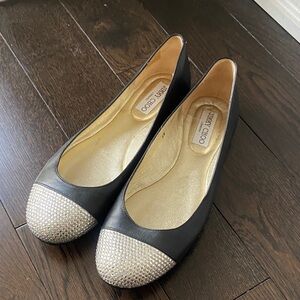 Jimmy Choo Black Flats with Silver Accents